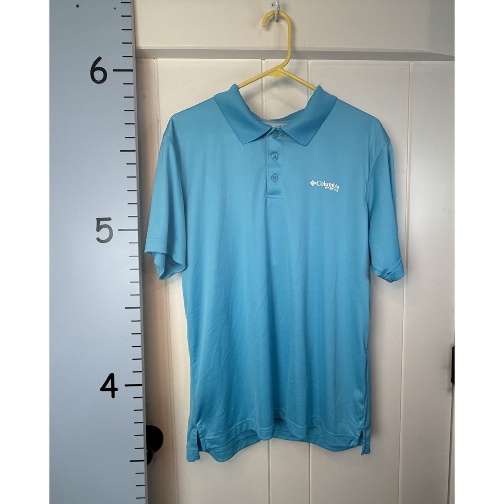 Columbia PFG Polo Shirt Mens Medium Omni-Shade Vented Short Sleeve Lite Blue